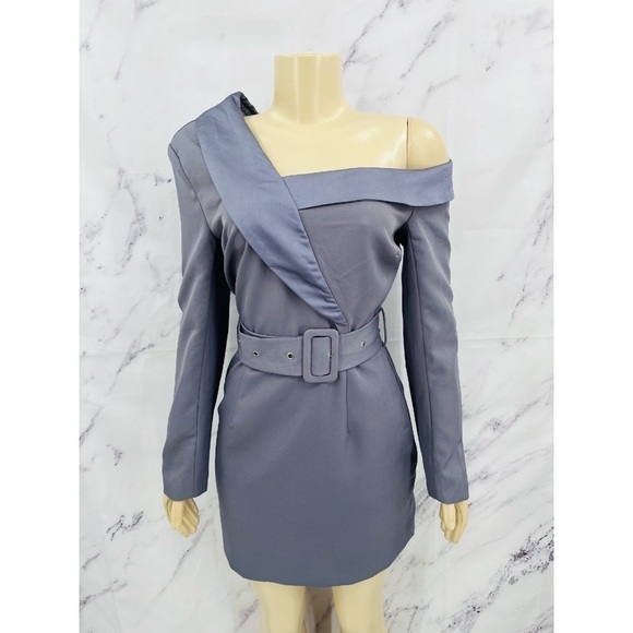 J002 MISSGUIDED Off The Shoulder Blazer Dress Blue - Picture 9 of 10